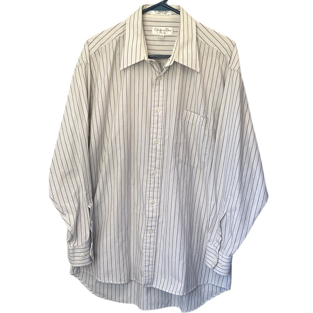 Christian Dior Button Shirt White/Grey Striped Men’s Size XL